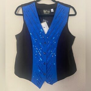 Vintage Bob Mackie Wearable Art- Black Blue Microsuede Sequin Vest, Women Sz XS